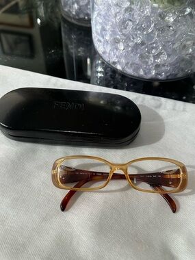 Fendi Amber Brown Semi-Transparent Rectangular Eyeglasses